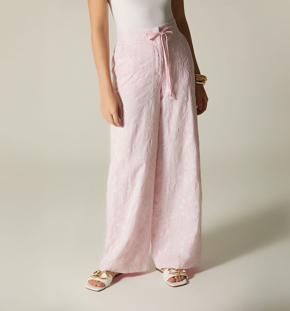 Pantalon Palazzo Tiro Alto - Rosado