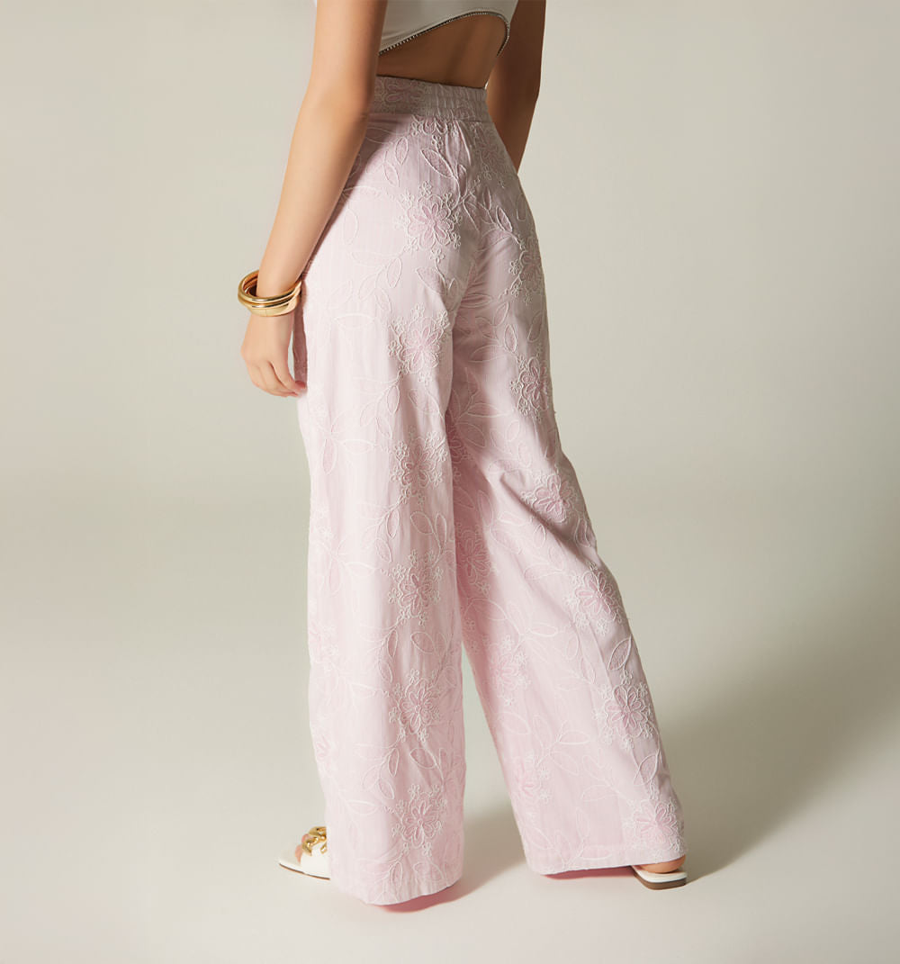 Pantalon Palazzo Tiro Alto - Rosado