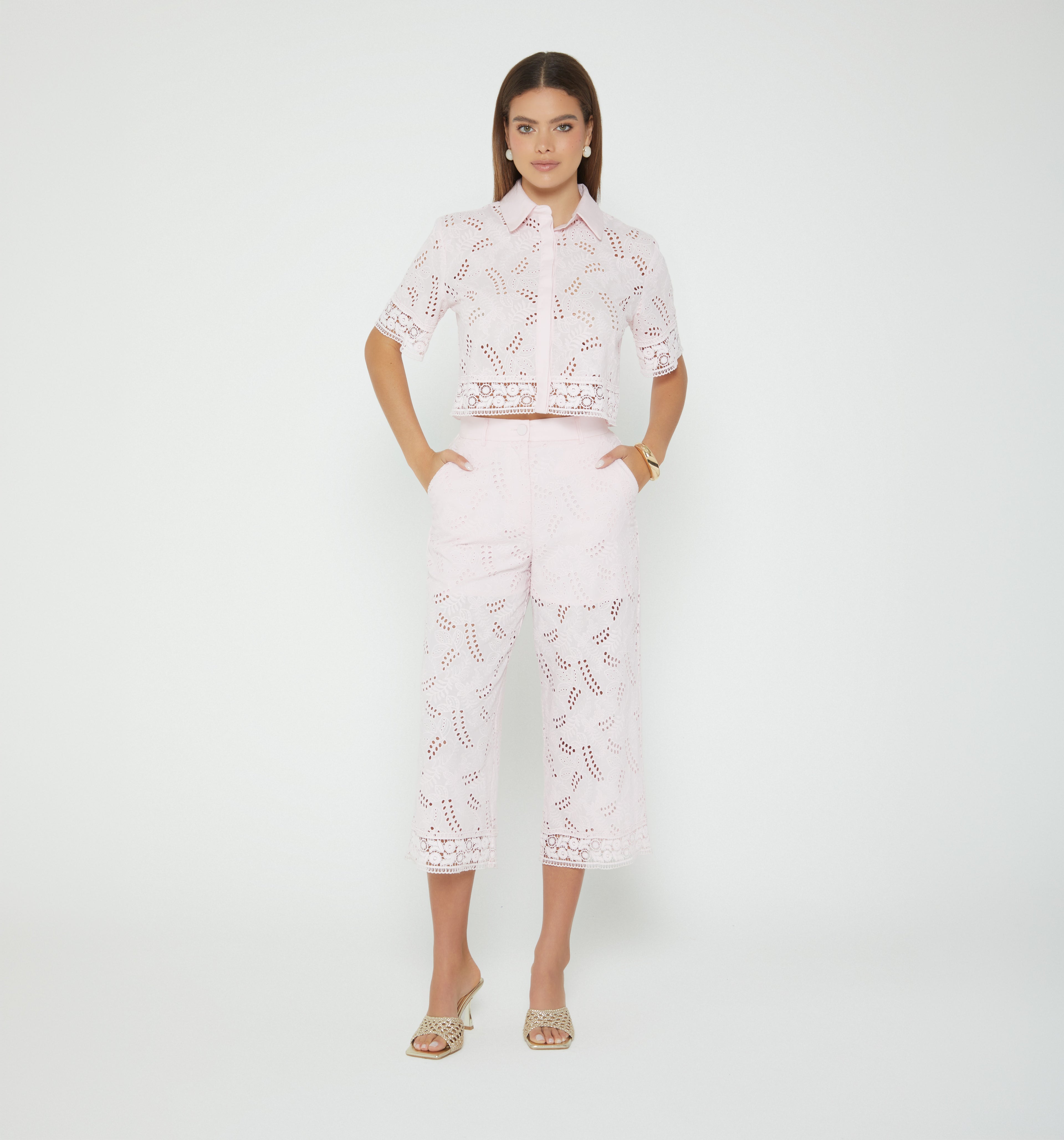 Pantalon Culotte Tiro Alto Con Encaje