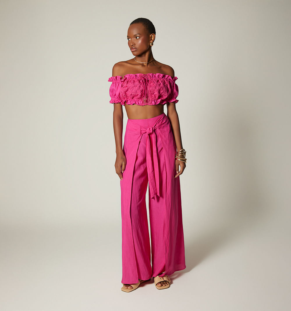 Pantalon Tiro Alto De Amarre Adelante - Fucsia