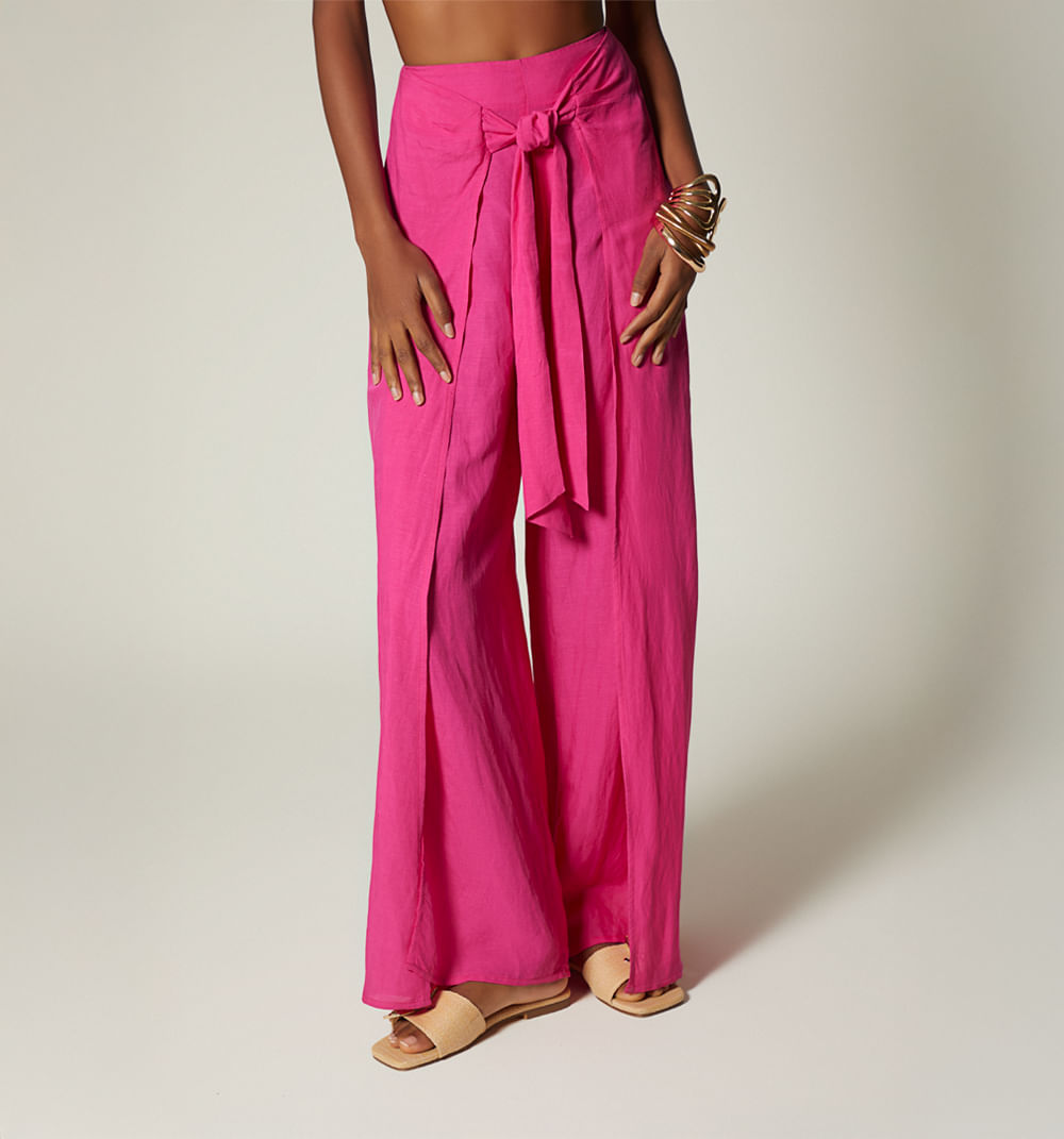 Pantalon Tiro Alto De Amarre Adelante - Fucsia
