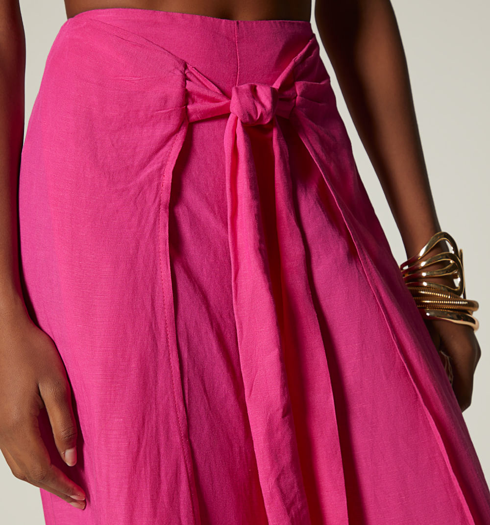Pantalon Tiro Alto De Amarre Adelante - Fucsia