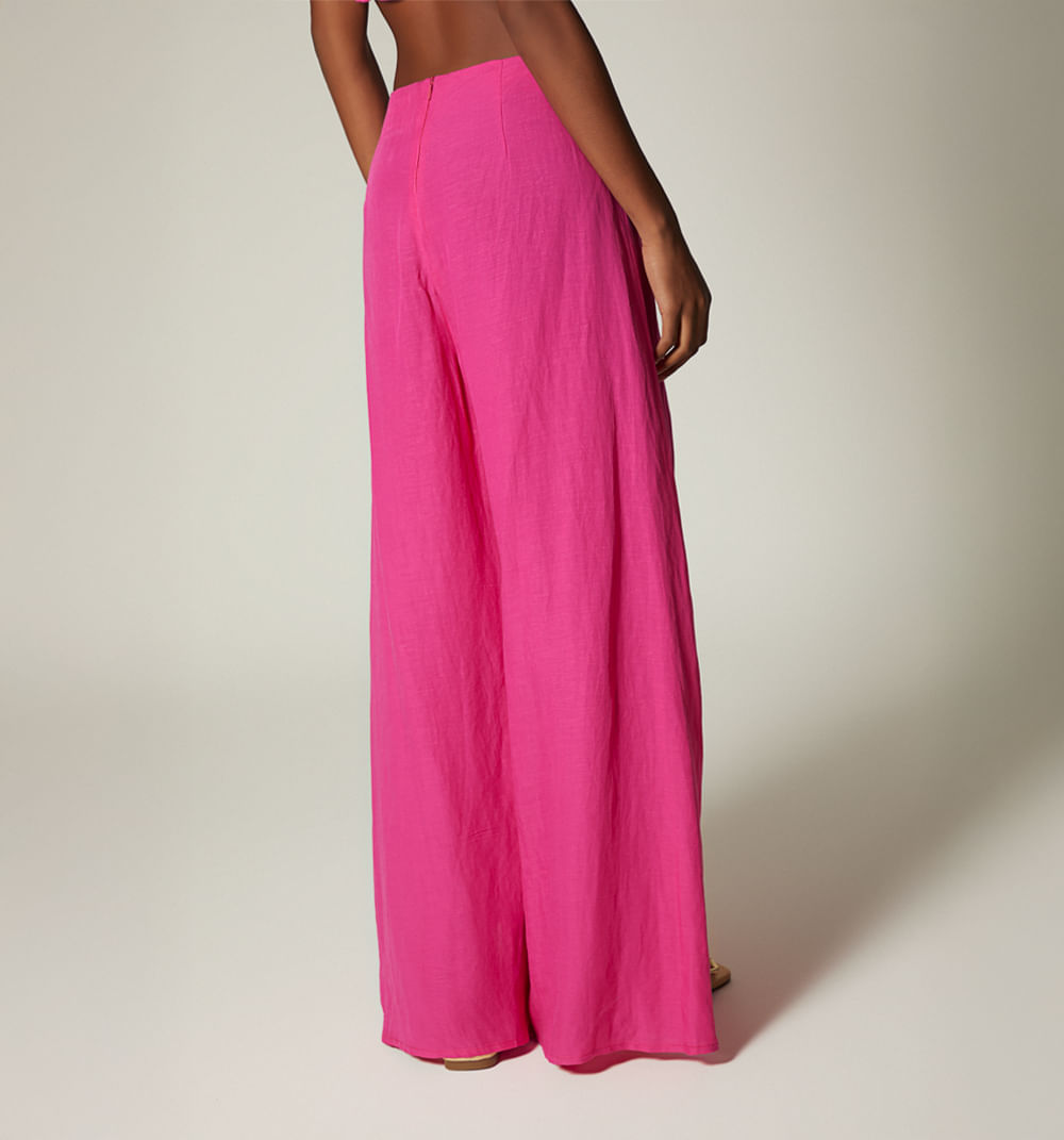 Pantalon Tiro Alto De Amarre Adelante - Fucsia