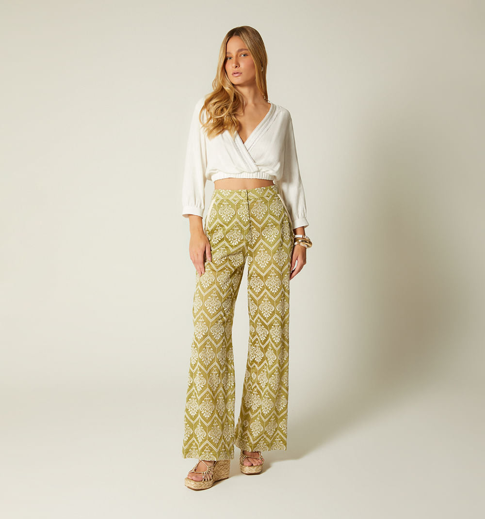 Pantalon Palazzo Tiro Alto - Verde