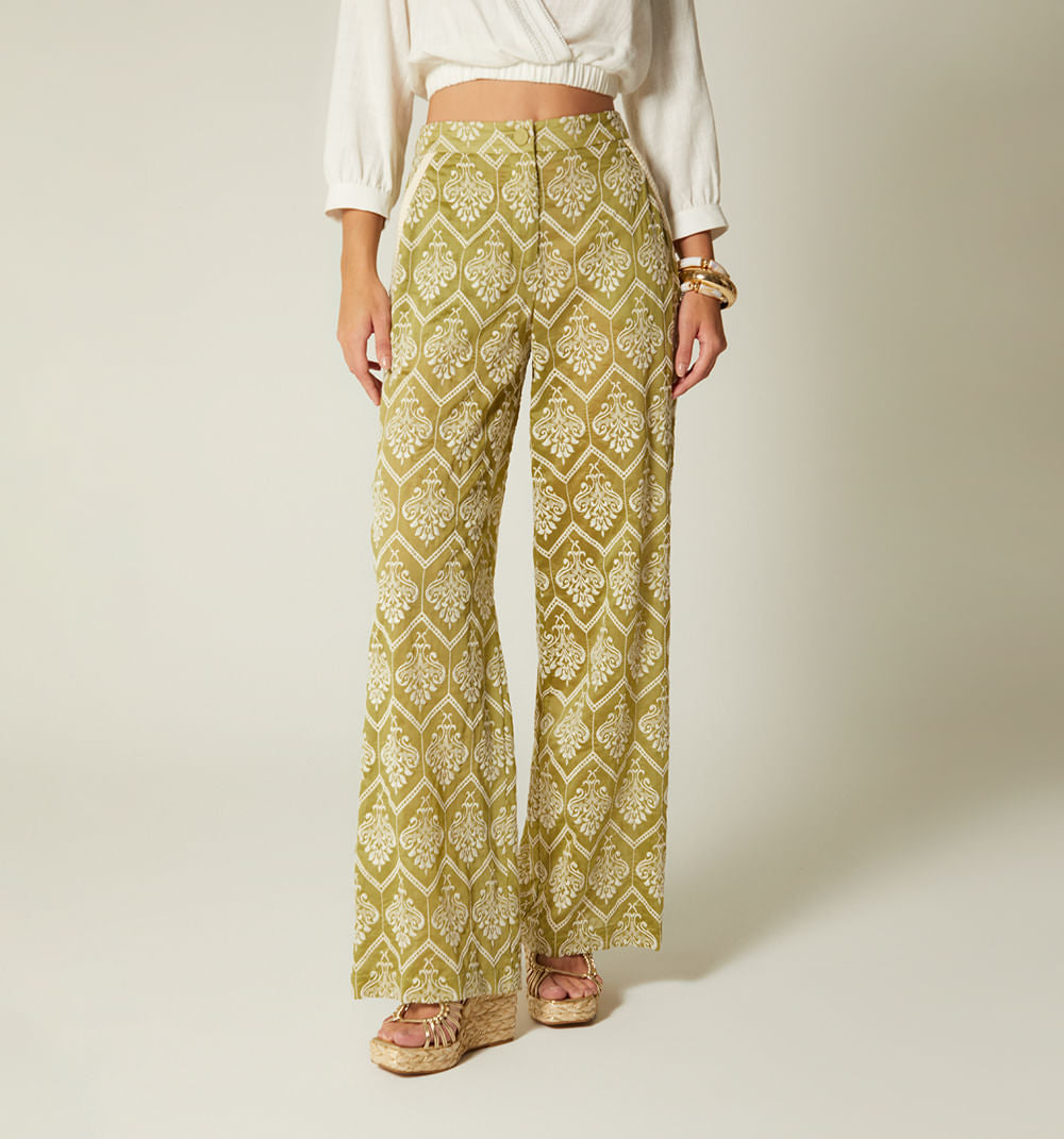 Pantalon Palazzo Tiro Alto - Verde
