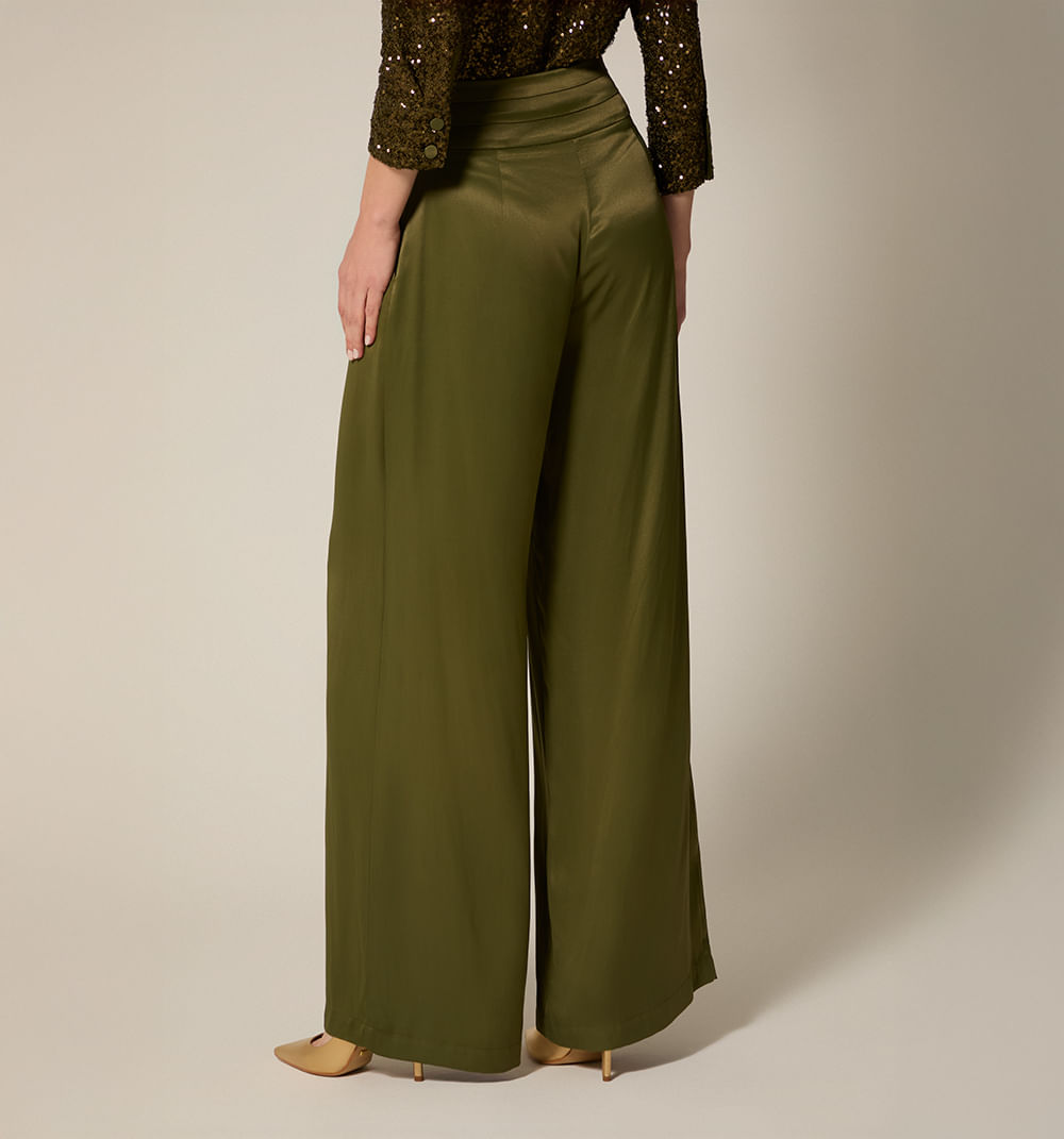Pantalon Palazo Tiro Alto Pretina Ancha - Militar