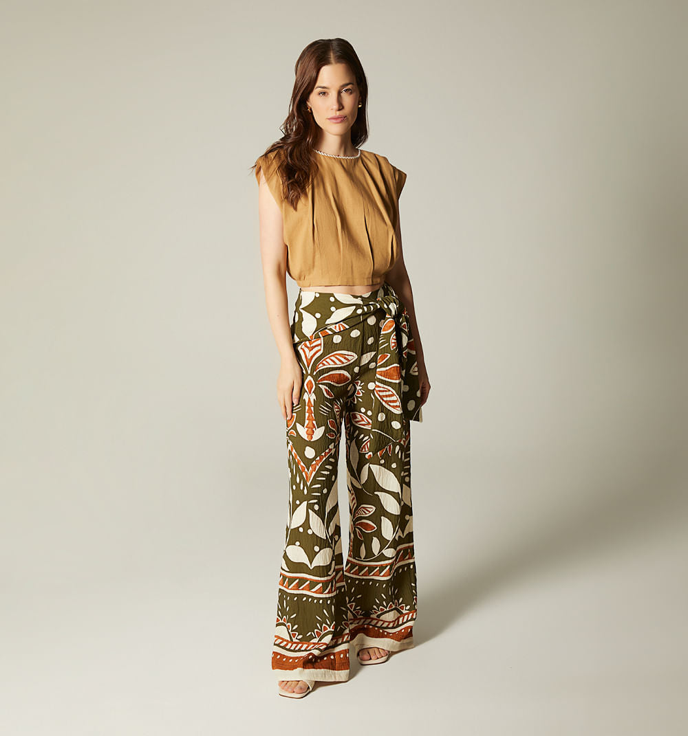 Pantalon Tiro Alto De Amarre Adelante - Verde