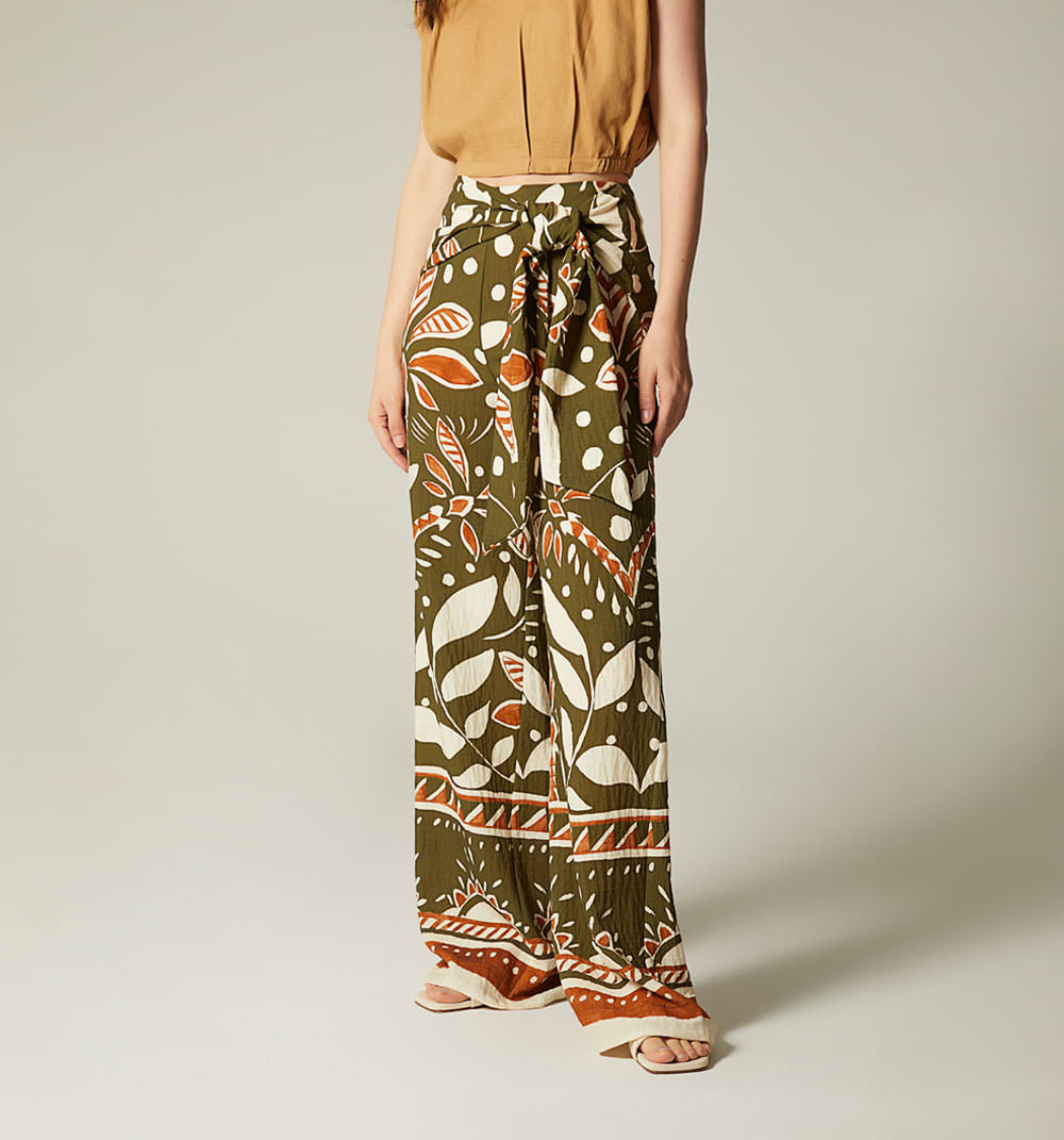 Pantalon Tiro Alto De Amarre Adelante - Verde
