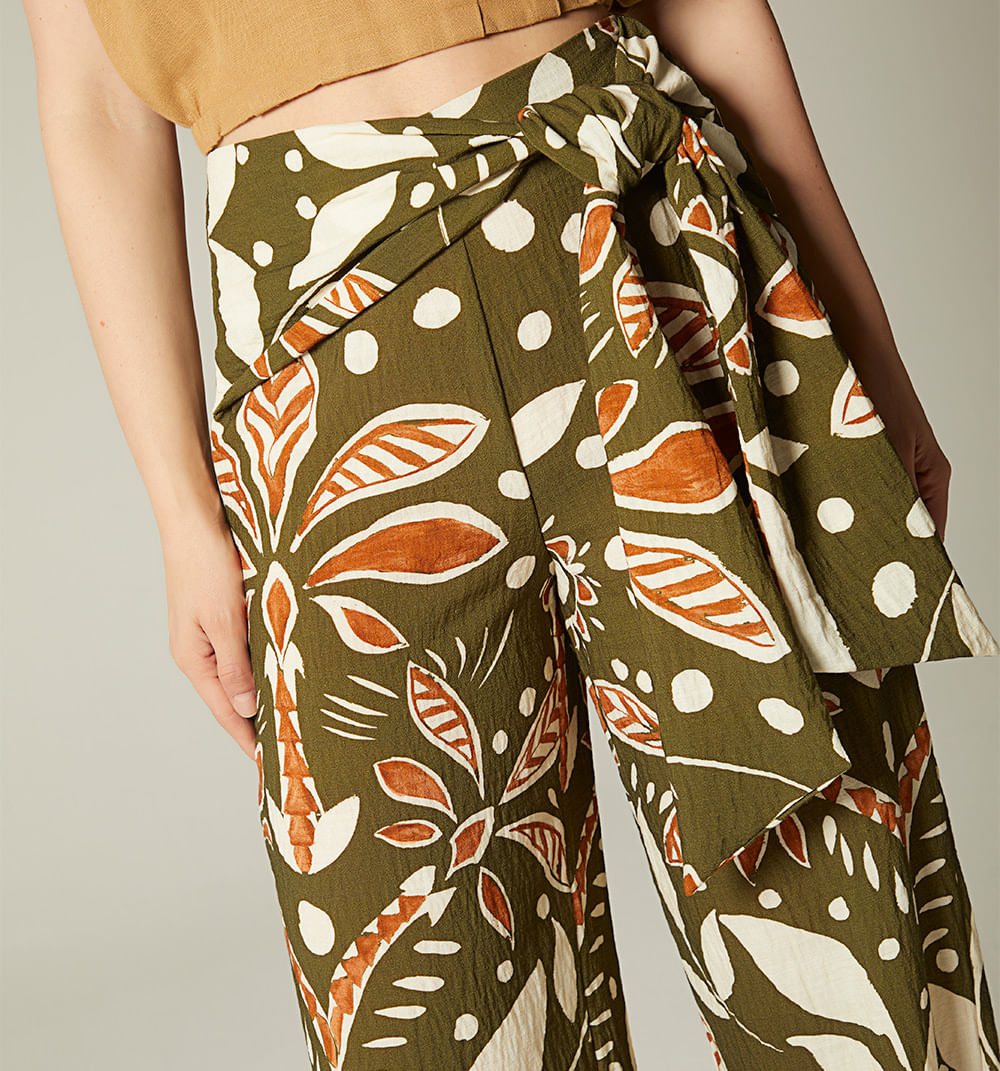 Pantalon Tiro Alto De Amarre Adelante - Verde