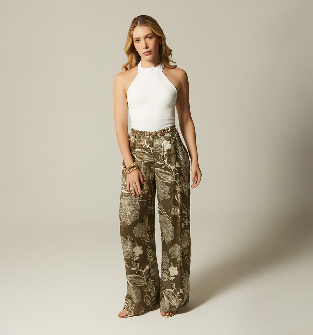 Pantalon Palazo Tiro Alto - Verde