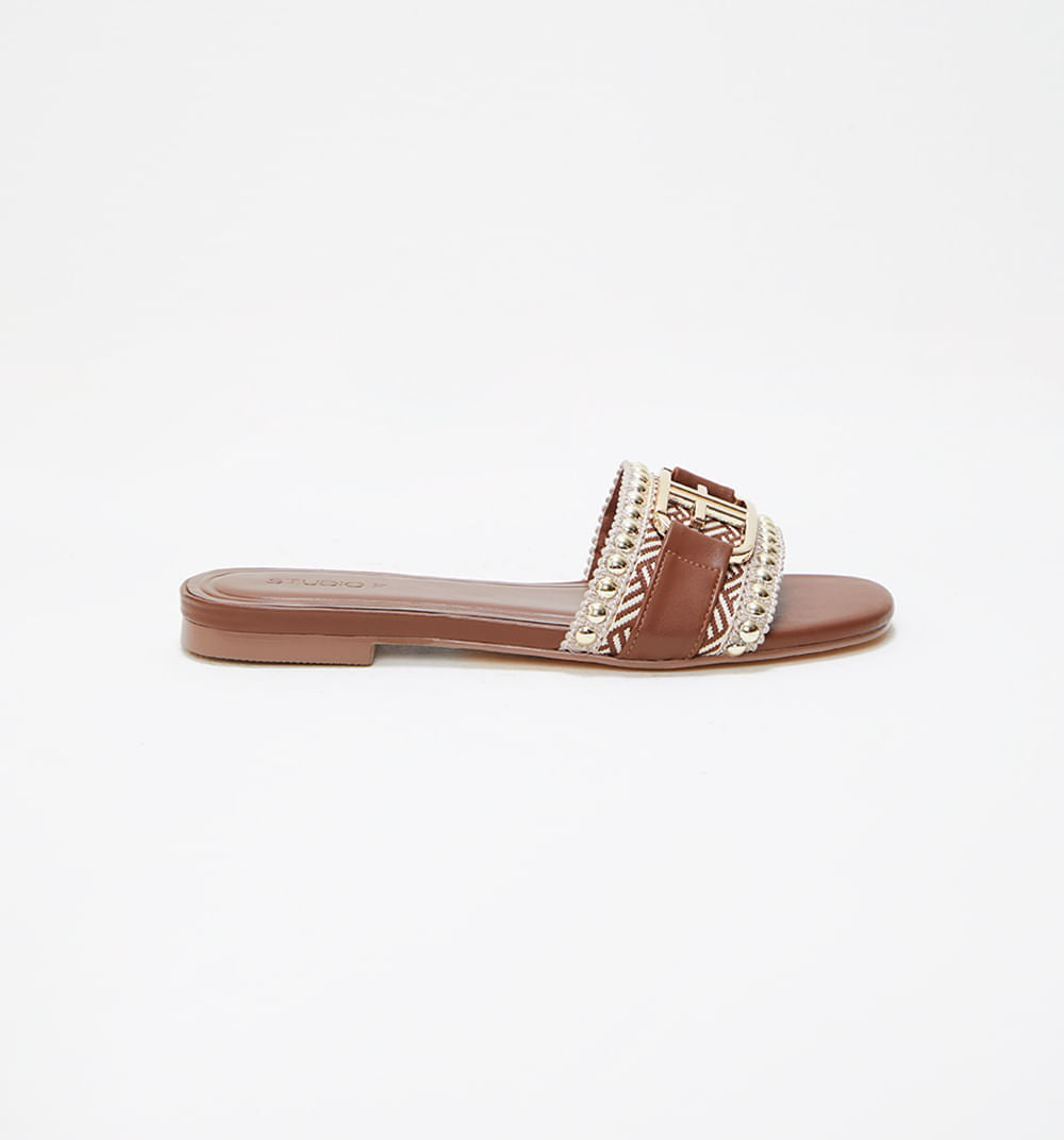 Sandalia Plana Con Logo Doble F