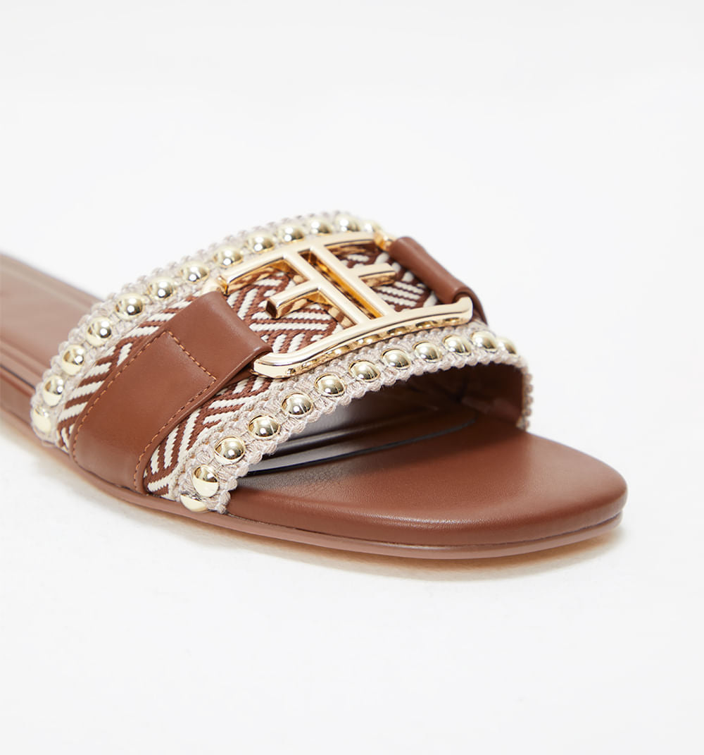 Sandalia Plana Con Logo Doble F