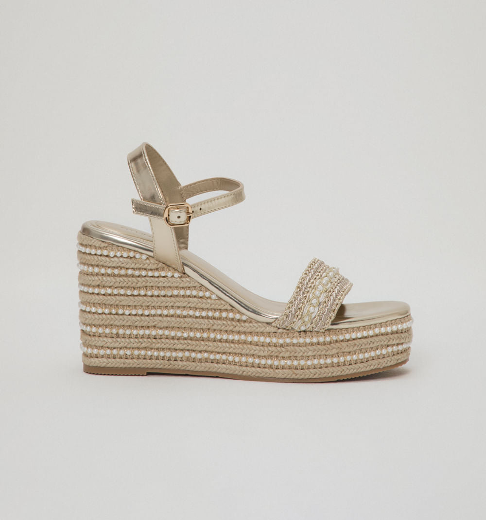 Sandalia Plantaforma Con Perlas