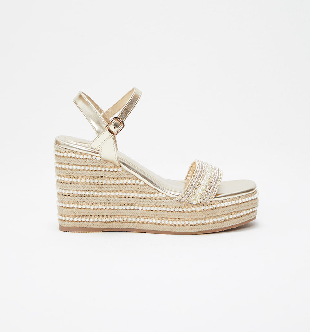 Sandalia Plantaforma Con Perlas