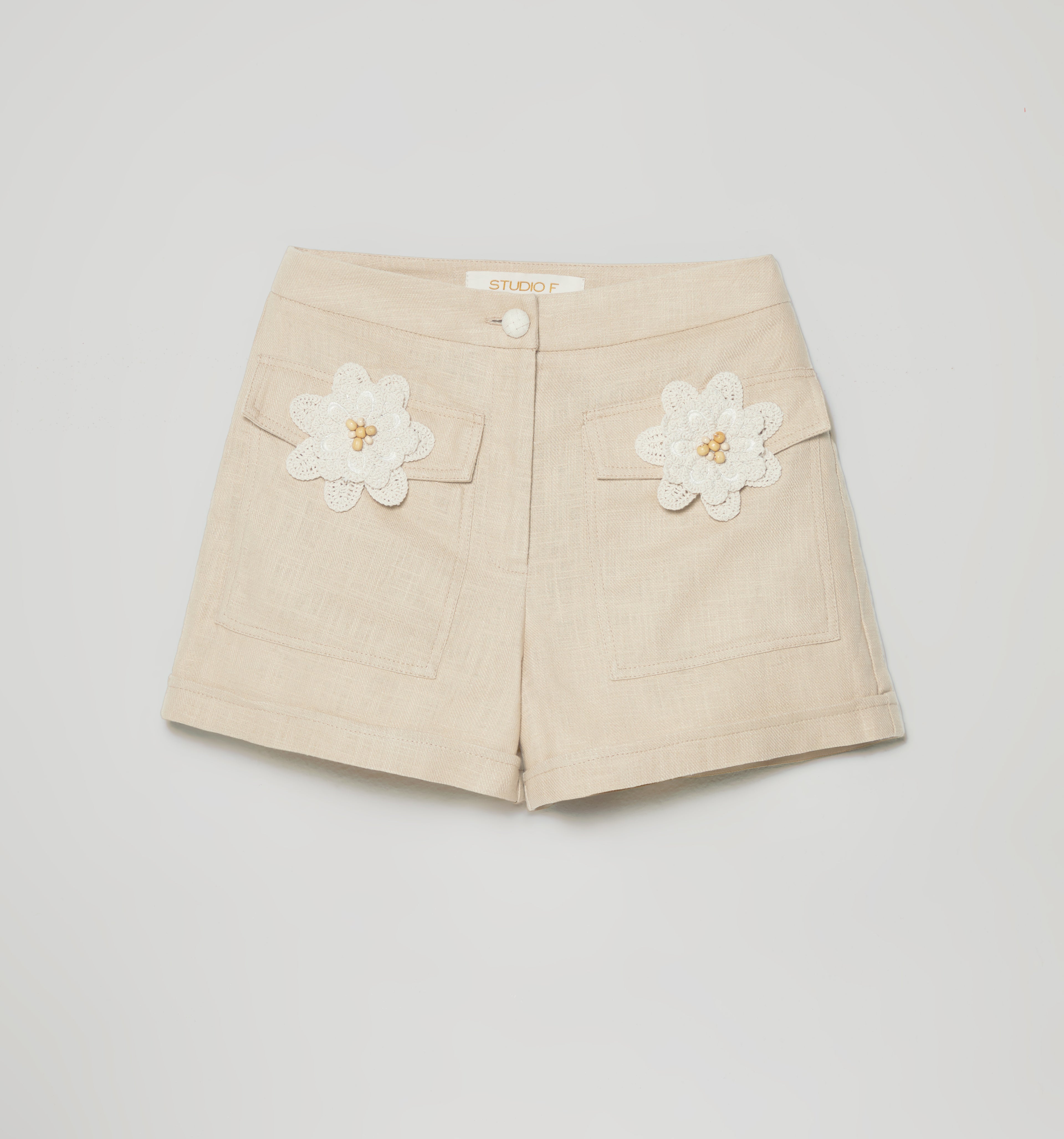 Short Tiro Alto Bolsillos Con Flores
