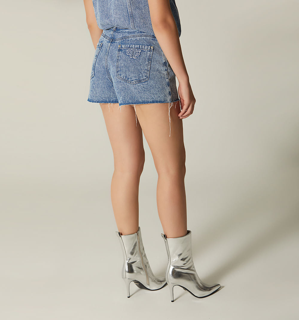 Short Tiro Alto Ruedo Rustico Para Mujer