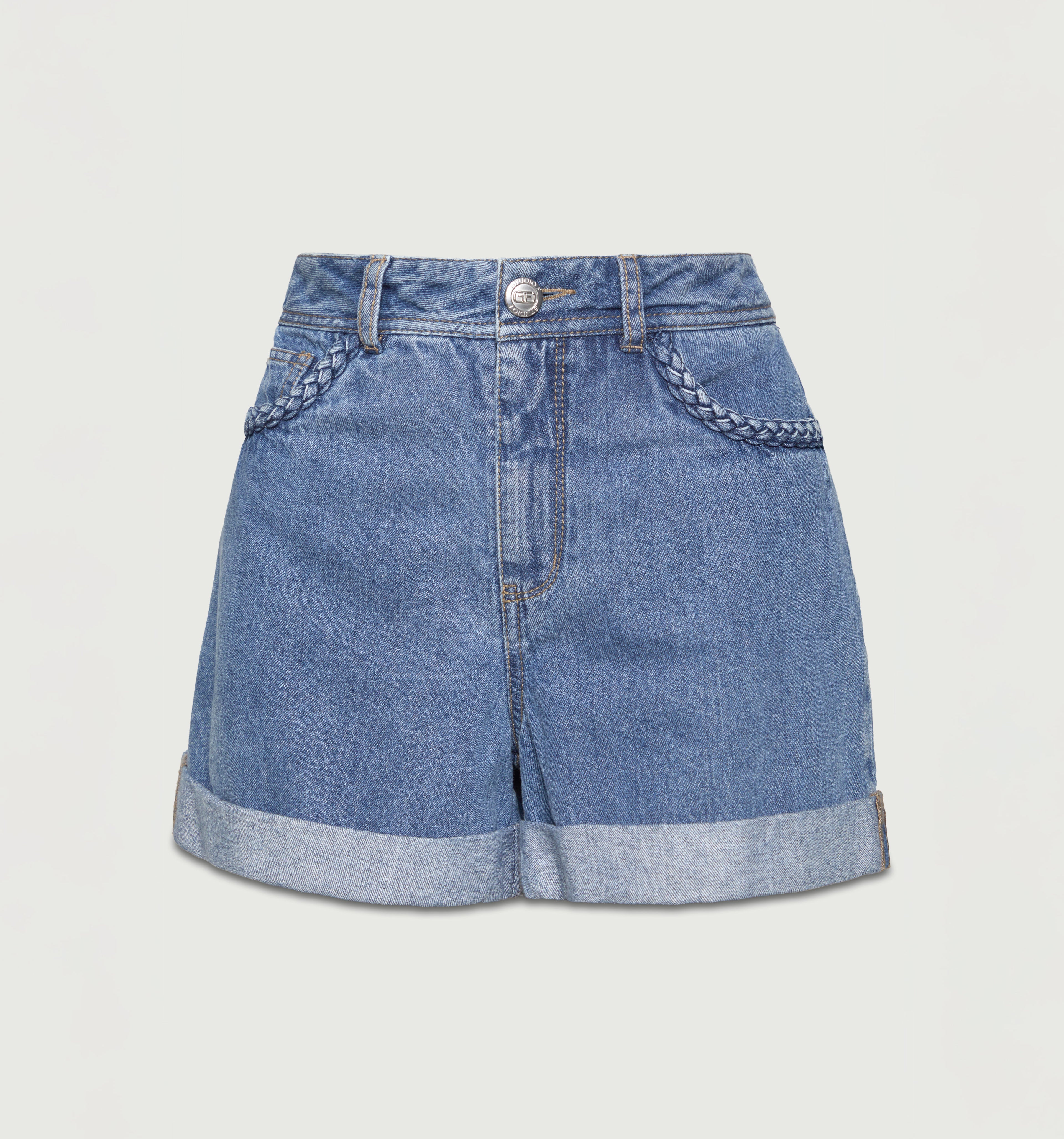 Short Tiro Alto 5 Bolsillos Con Trenza