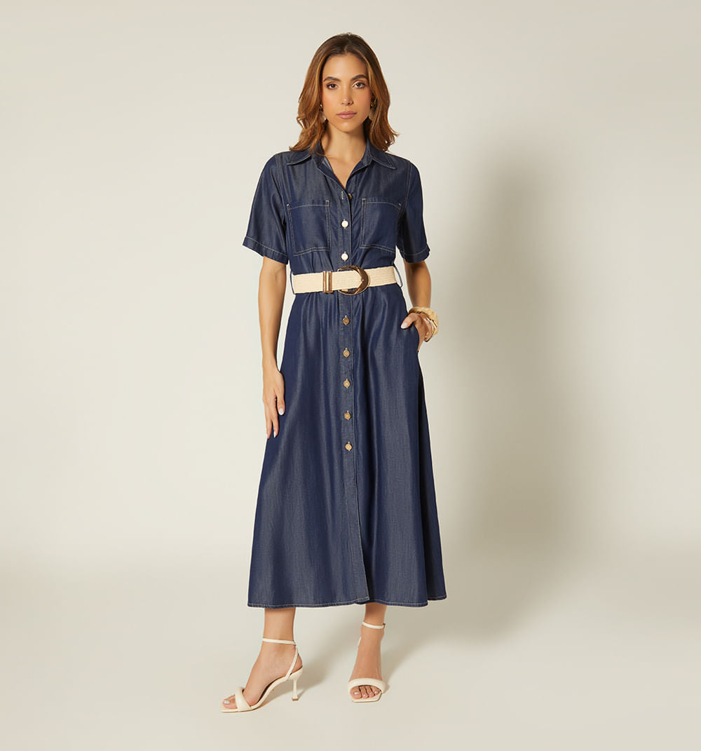 Vestido Camisero Midi Manga Corta