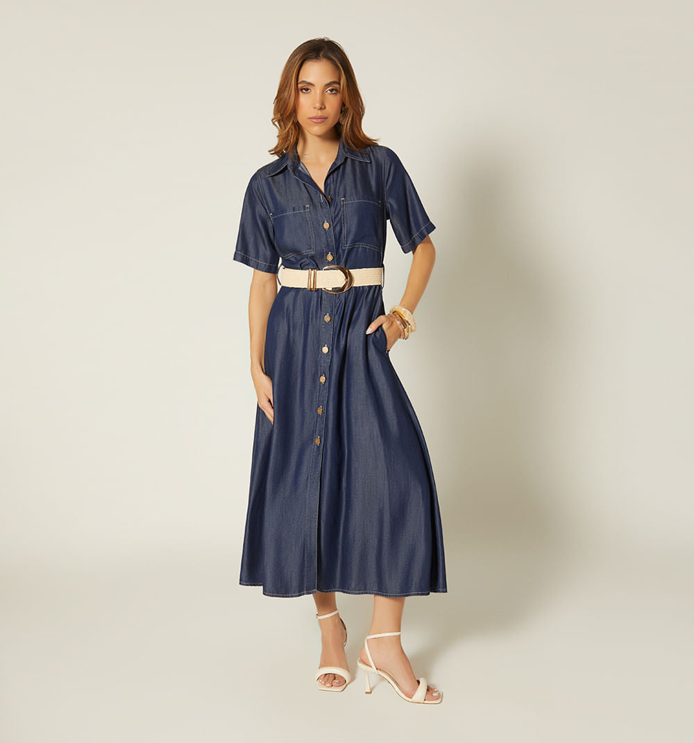 Vestido Camisero Midi Manga Corta