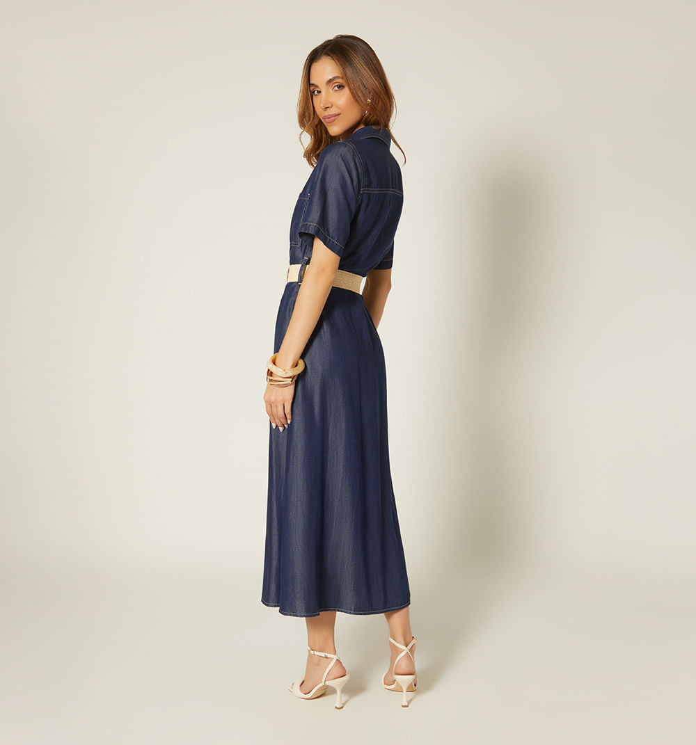 Vestido Camisero Midi Manga Corta