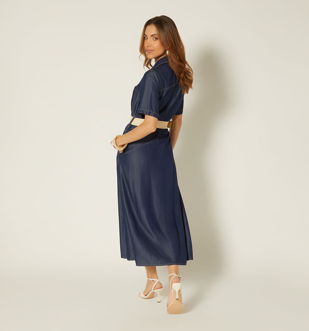 Vestido Camisero Midi Manga Corta