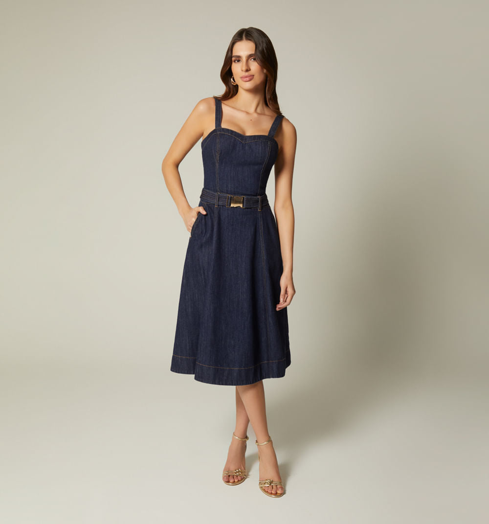Vestido Tiras Midi Con Cinturon