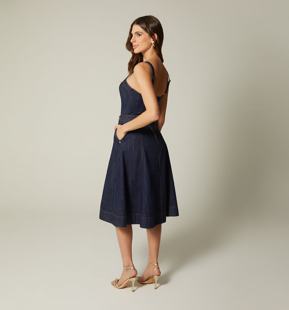 Vestido Tiras Midi Con Cinturon