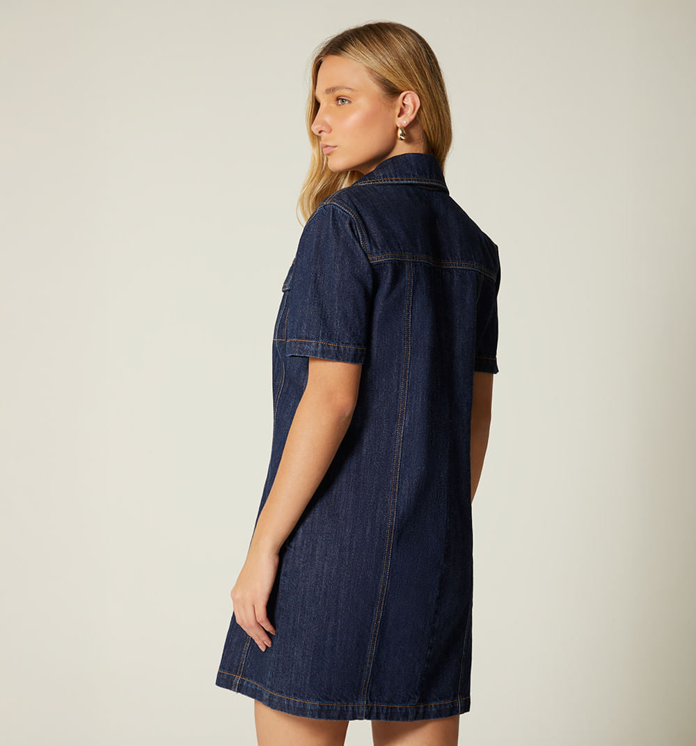 Vestido Corto Manga Corta Con Ojaletes