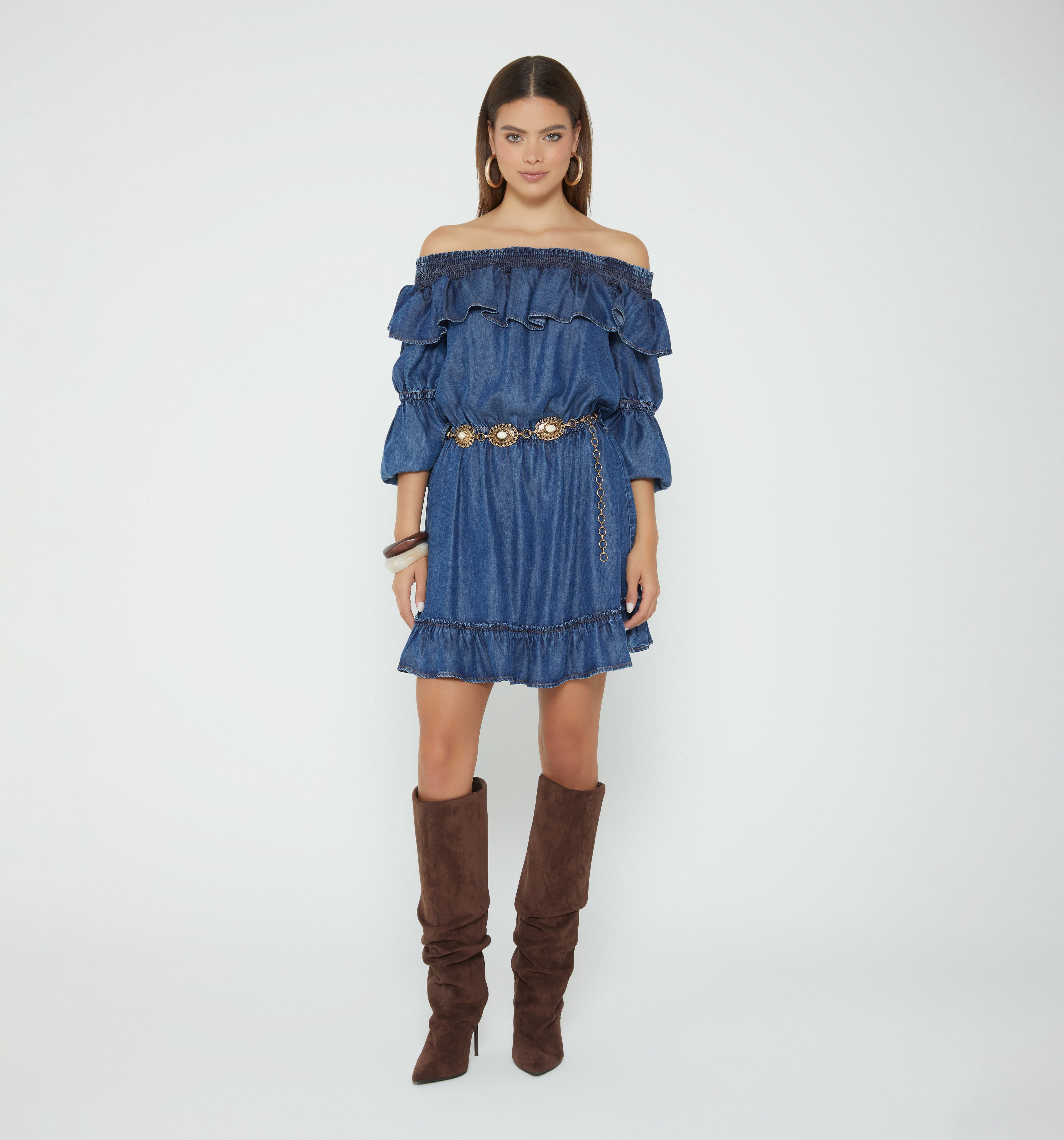 Vestido Escote Bandeja Ruchado Correa