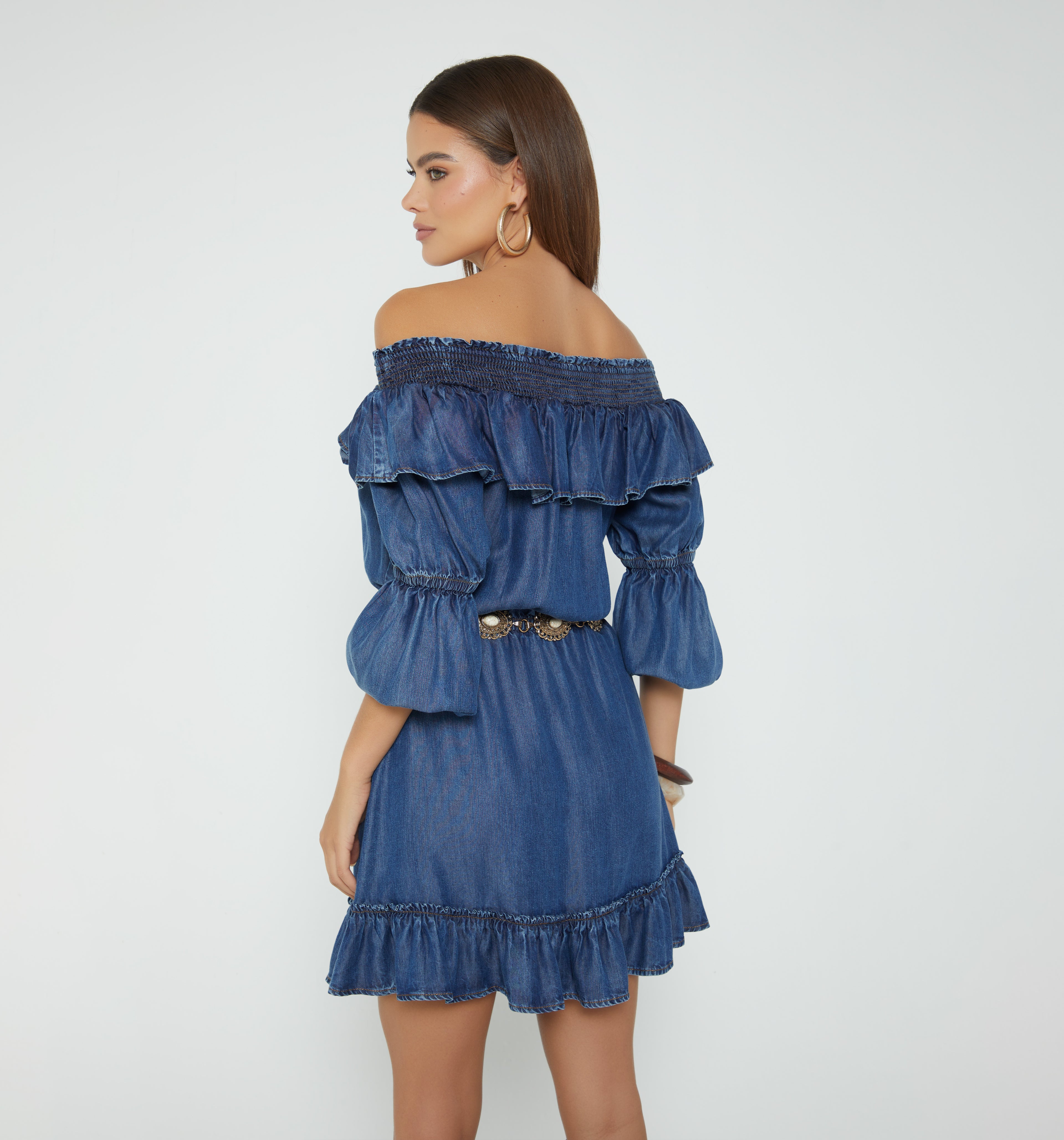 Vestido Escote Bandeja Ruchado Correa