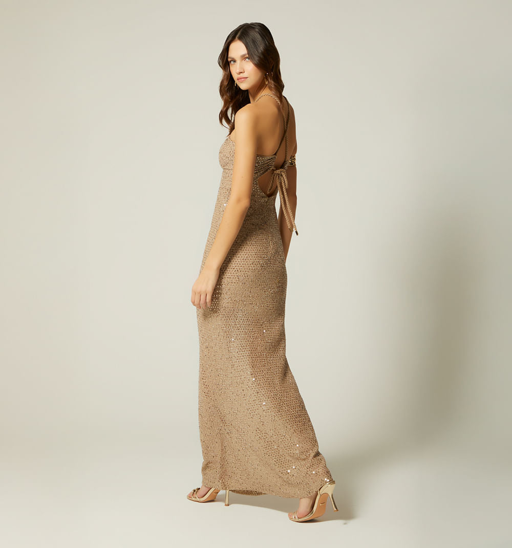 Vestido Largo De Tiras - Beige