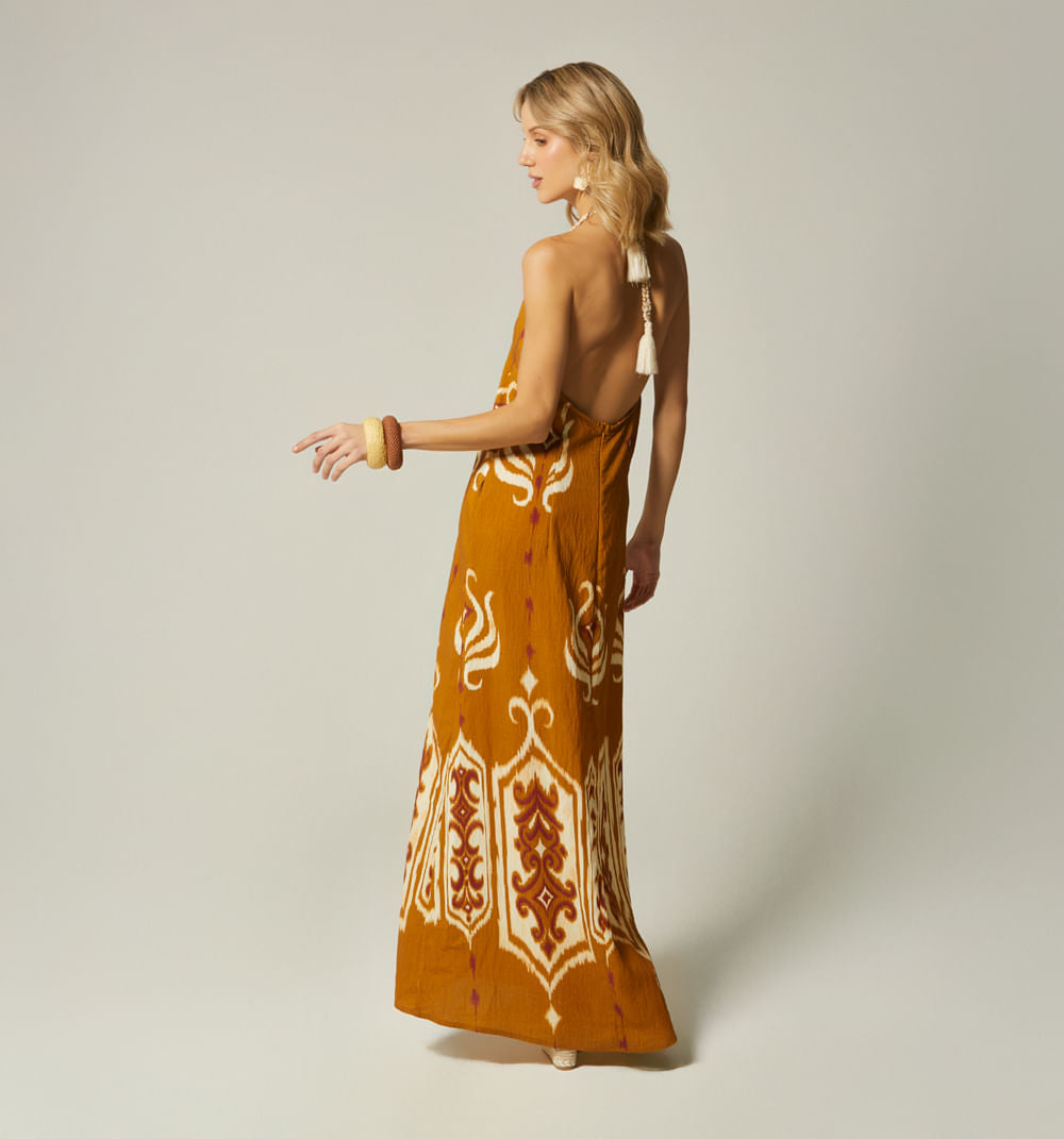 Vestido Largo Con Amarre - Caki