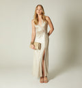Vestido Largo Escote Cruzado - Beige
