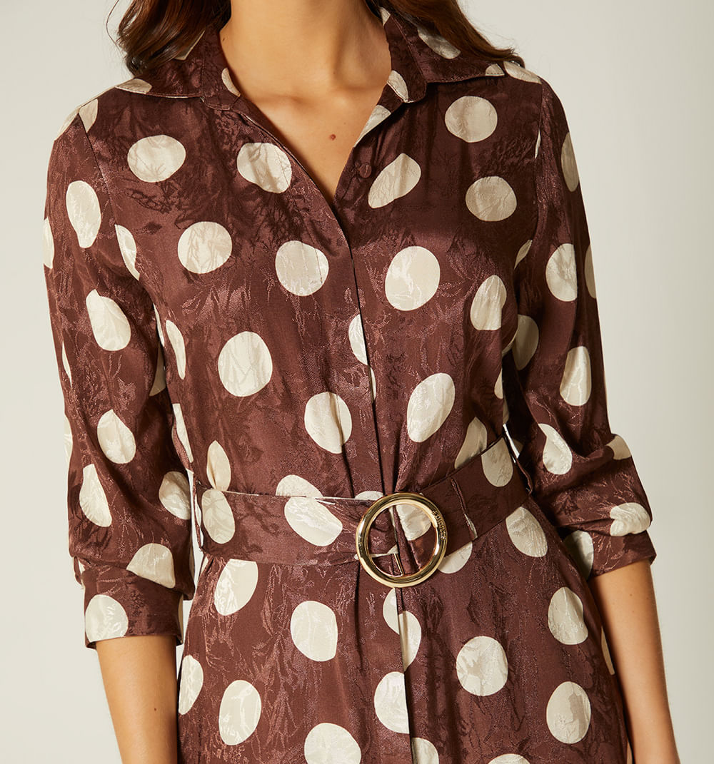 Vestido Camisero Manga 3/4 - Cafe