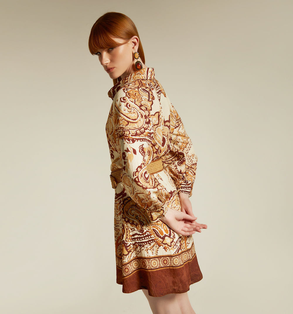 Vestido Corto Manga 3/4 - Cafe