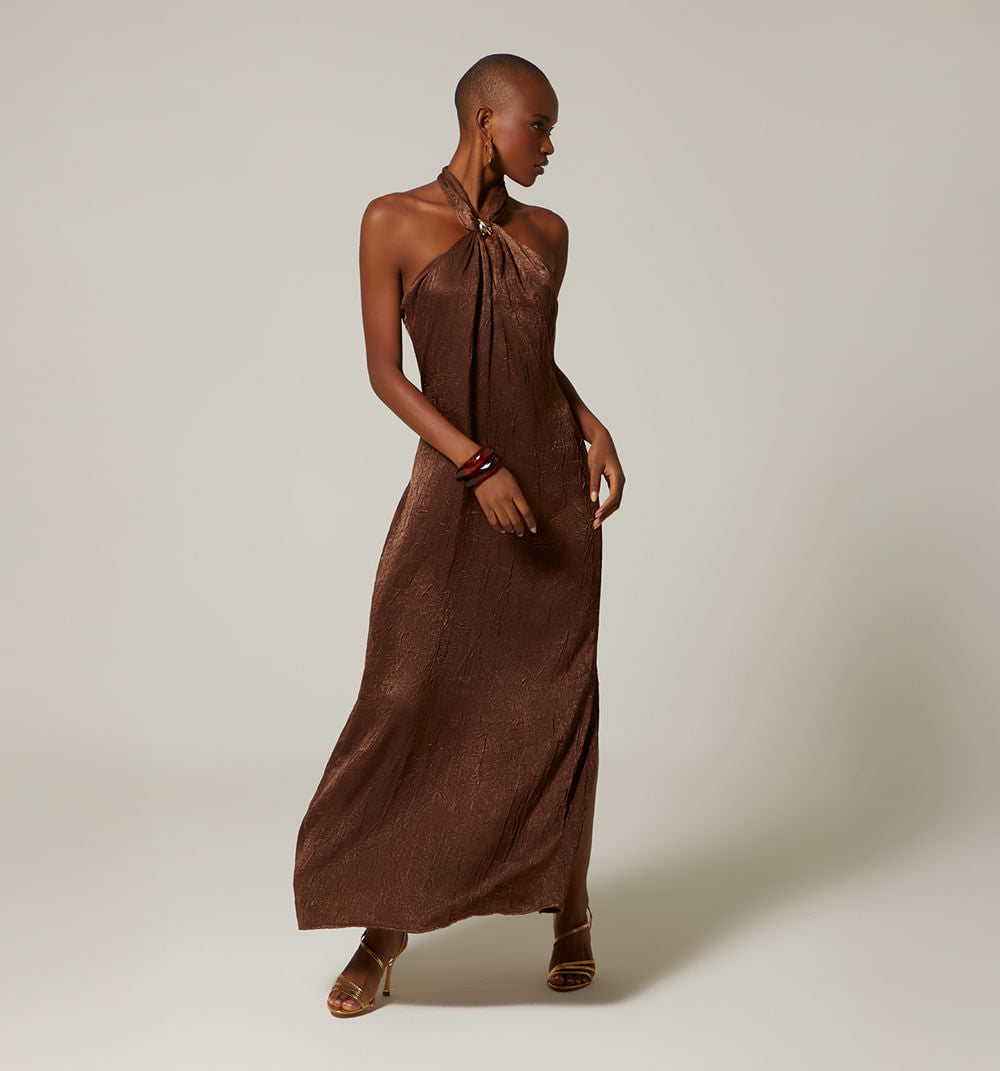 Vestido Largo Halter - Cafe