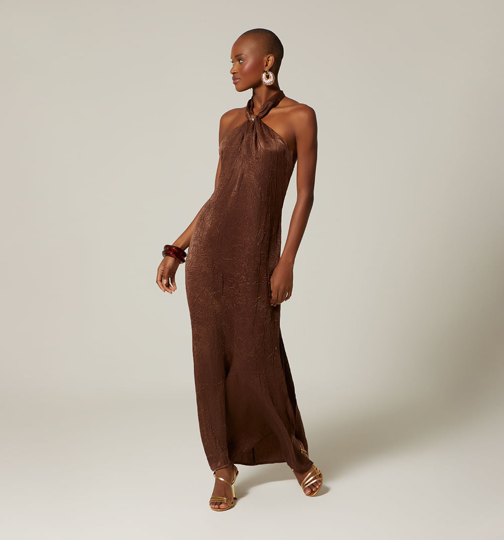 Vestido Largo Halter - Cafe