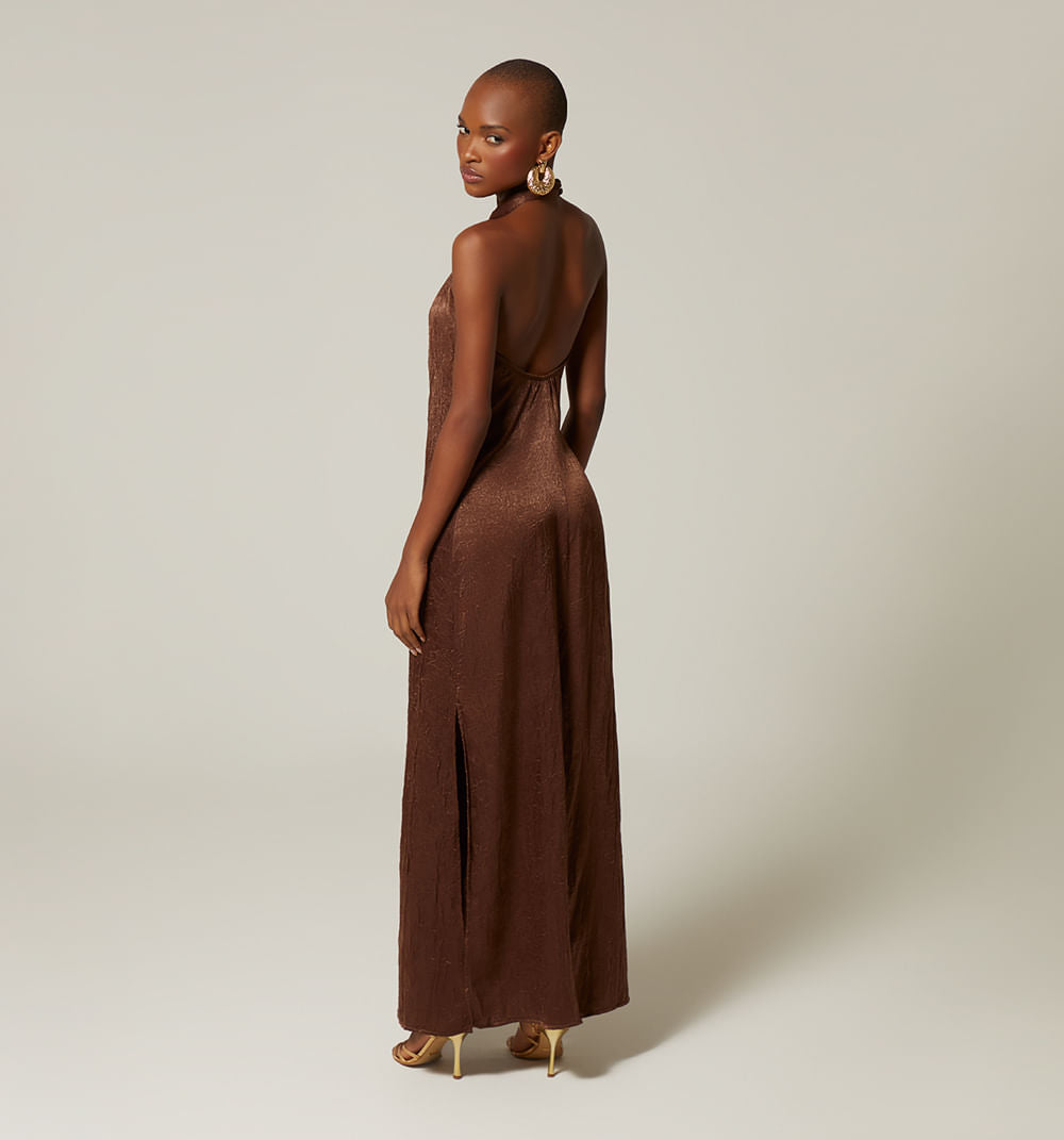 Vestido Largo Halter - Cafe