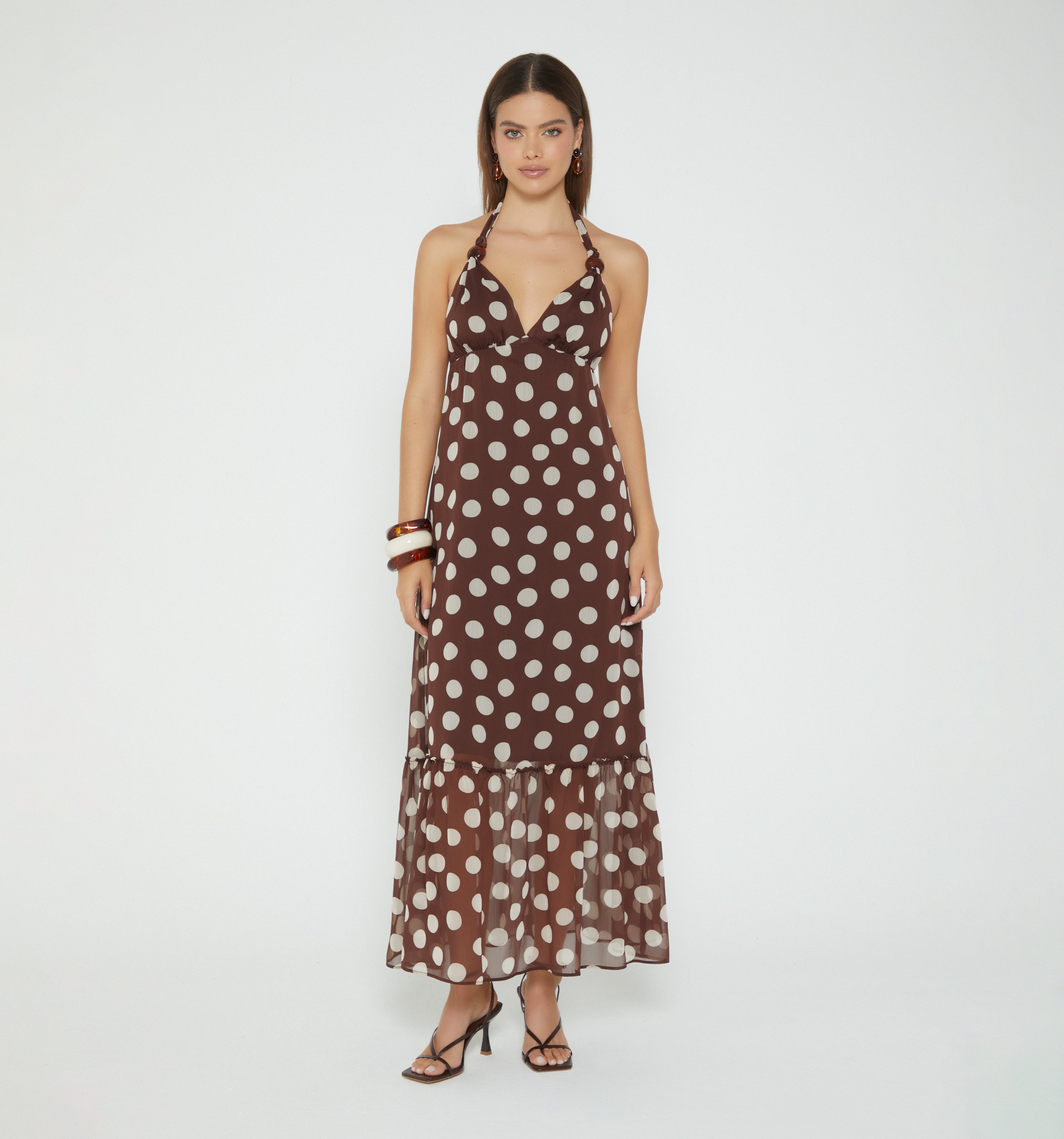 Vestido Largo Halter - Cafe