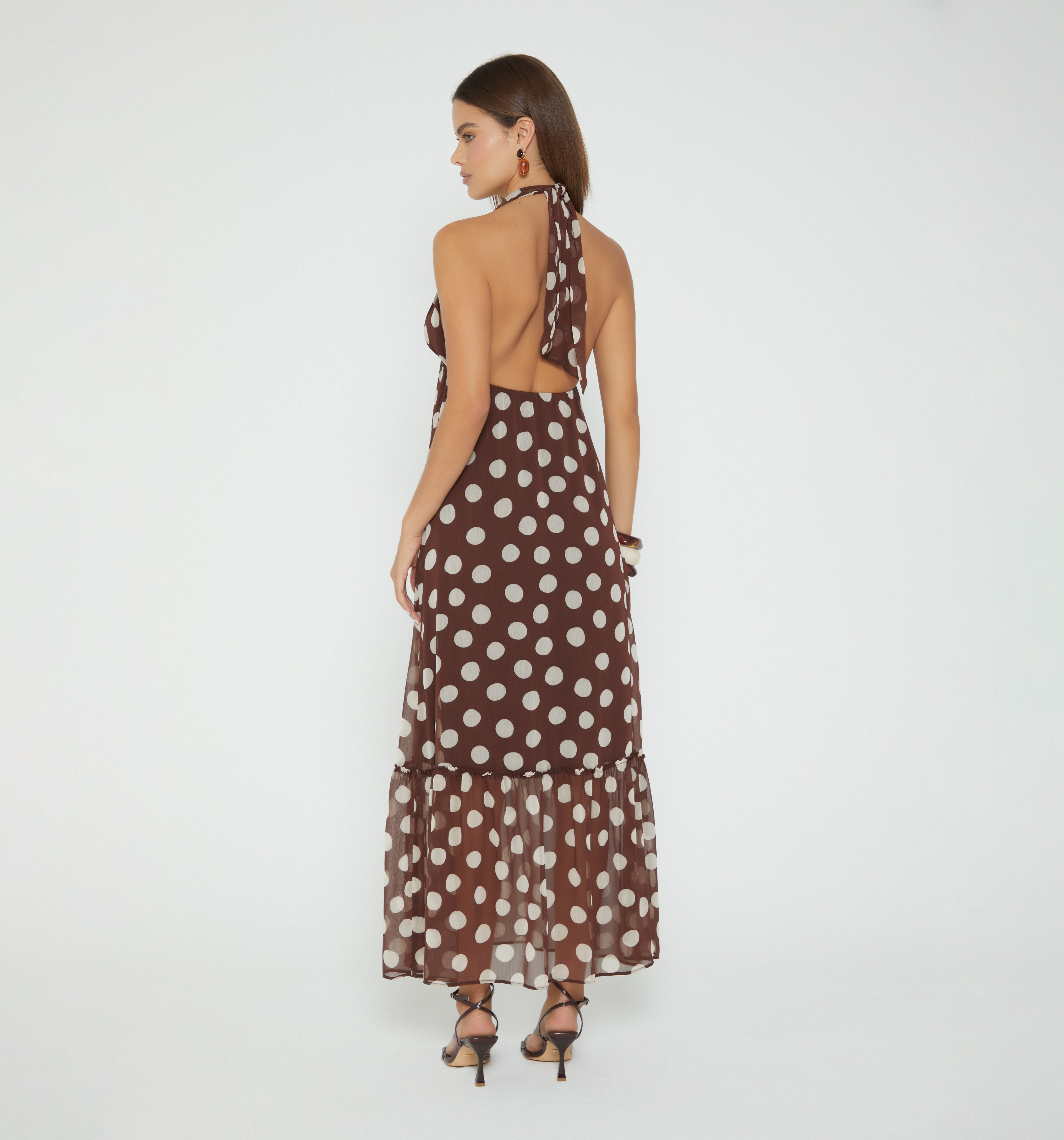 Vestido Largo Halter - Cafe