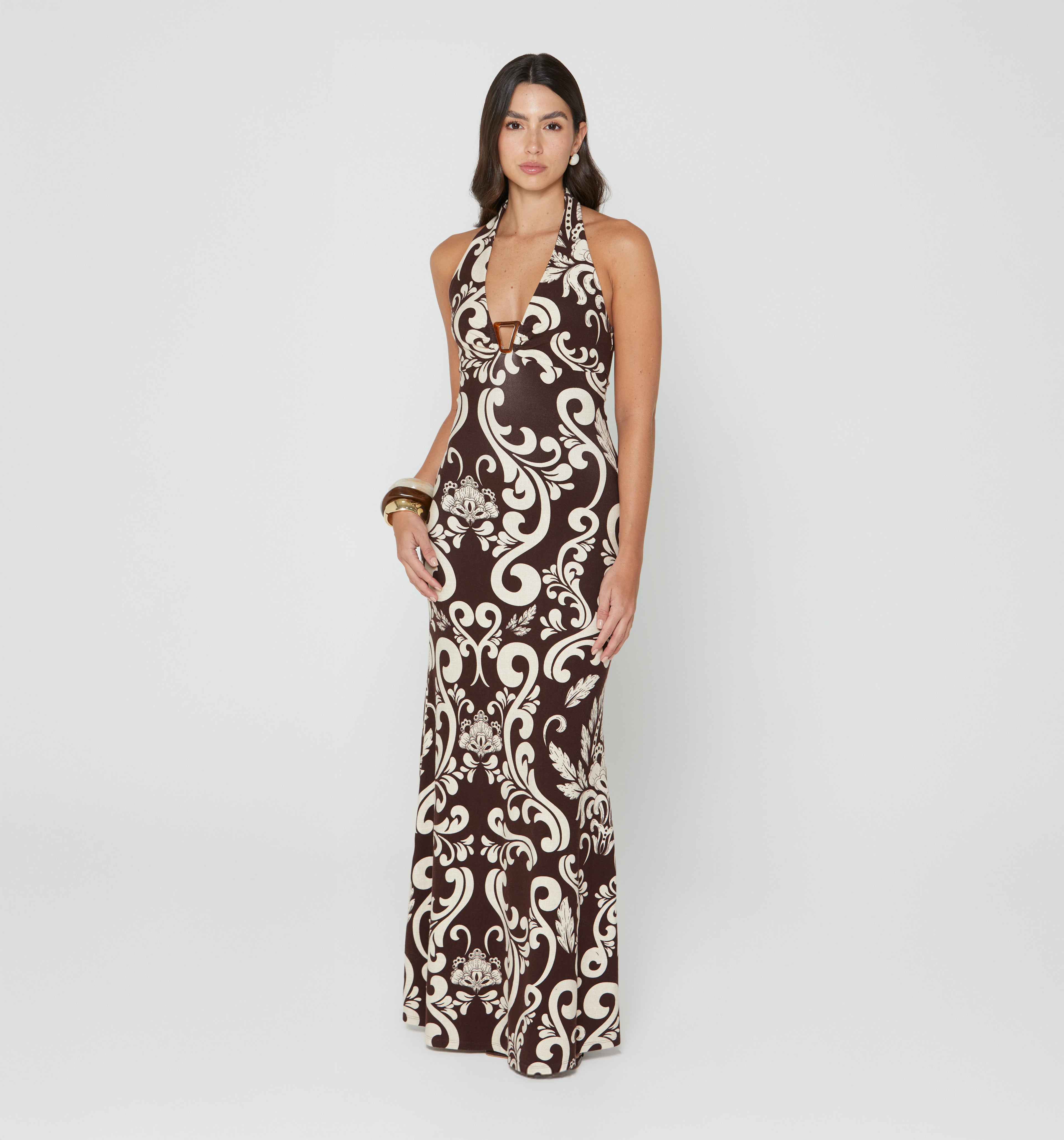 Vestido Largo Halter Con Herraje