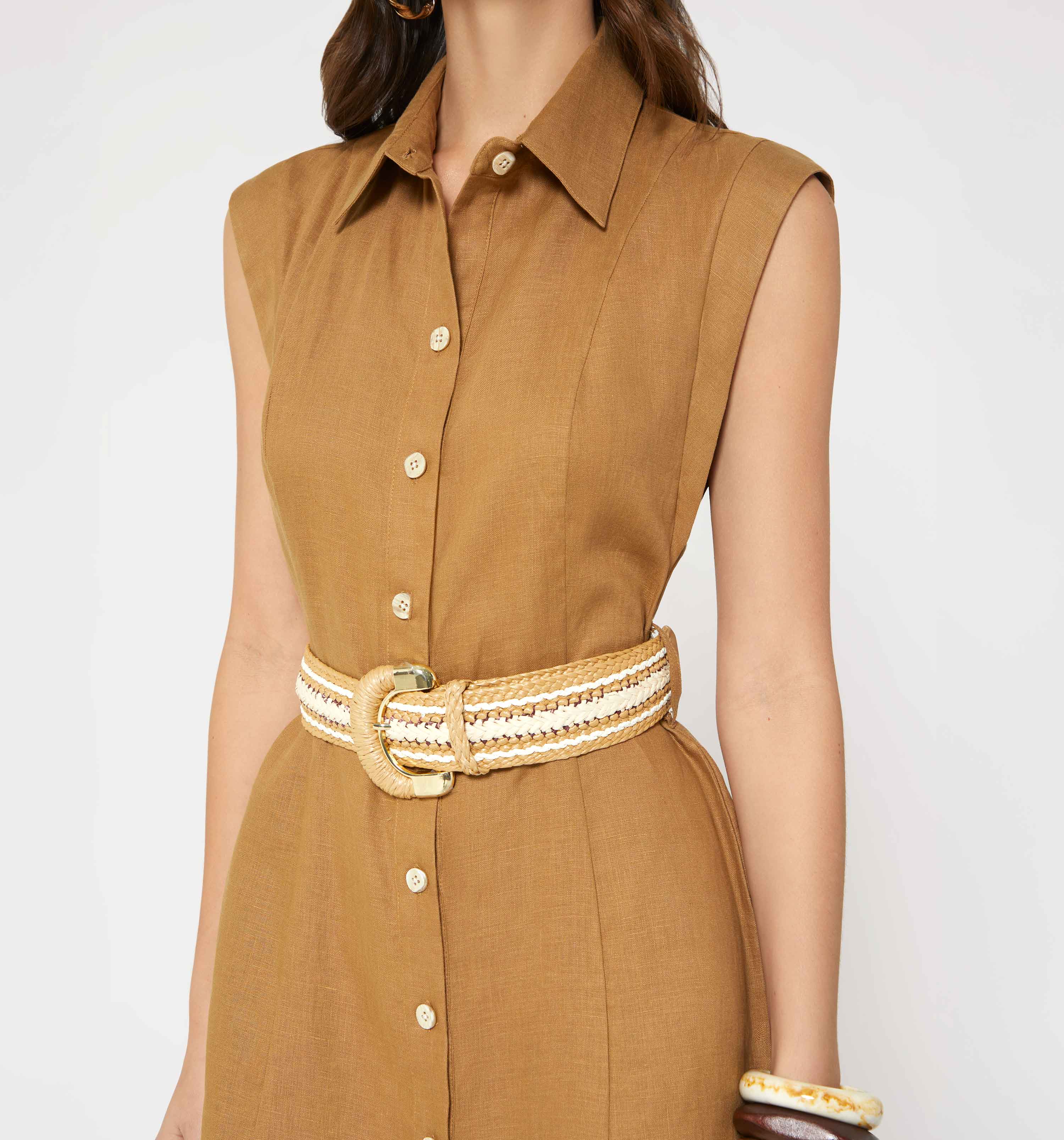 Vestido Camisero Manga Sisa Con Cinturon