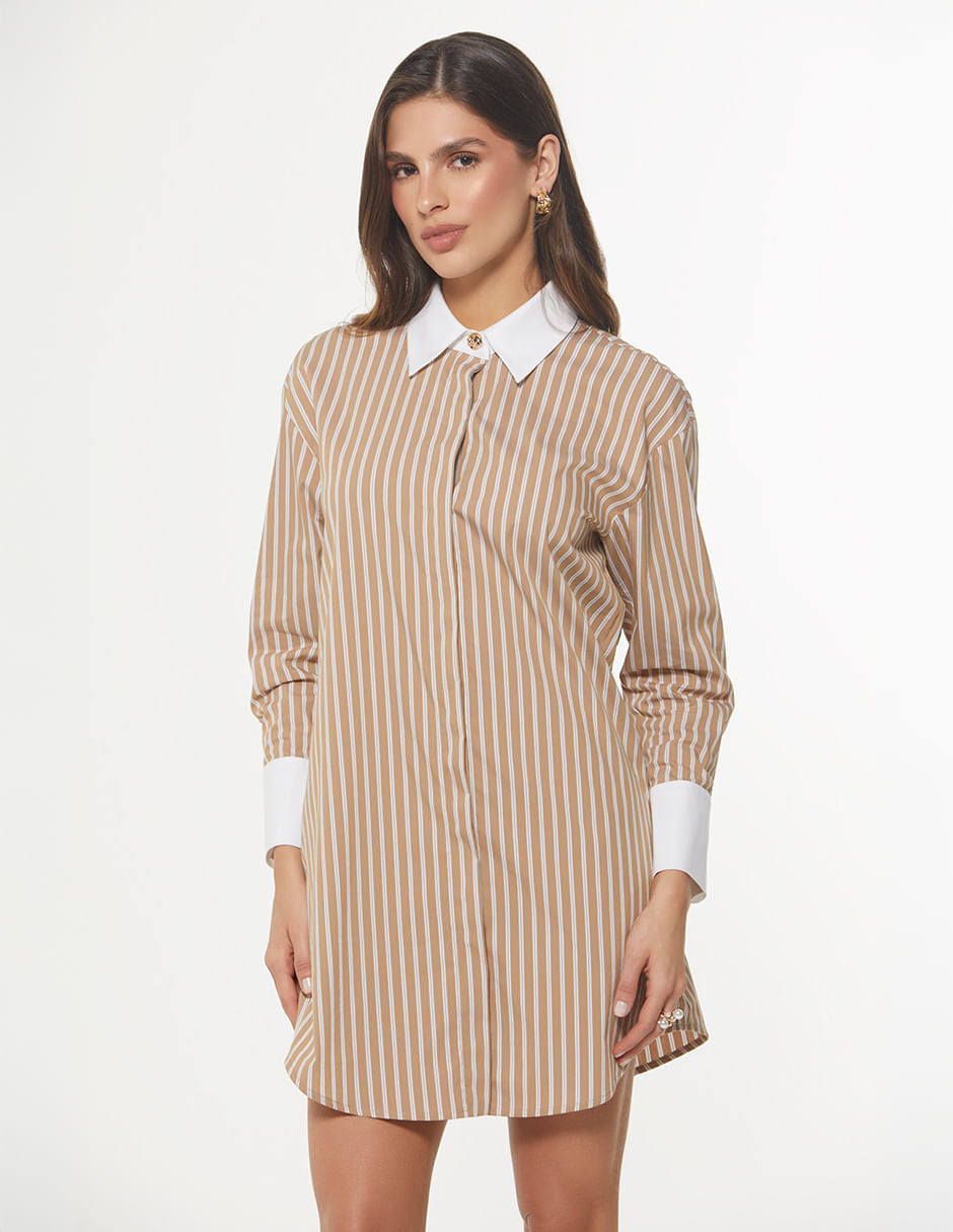 Vestido Camisero Corto Con Maxi Puño