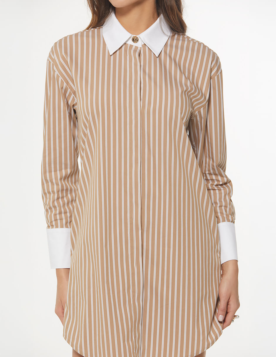 Vestido Camisero Corto Con Maxi Puño