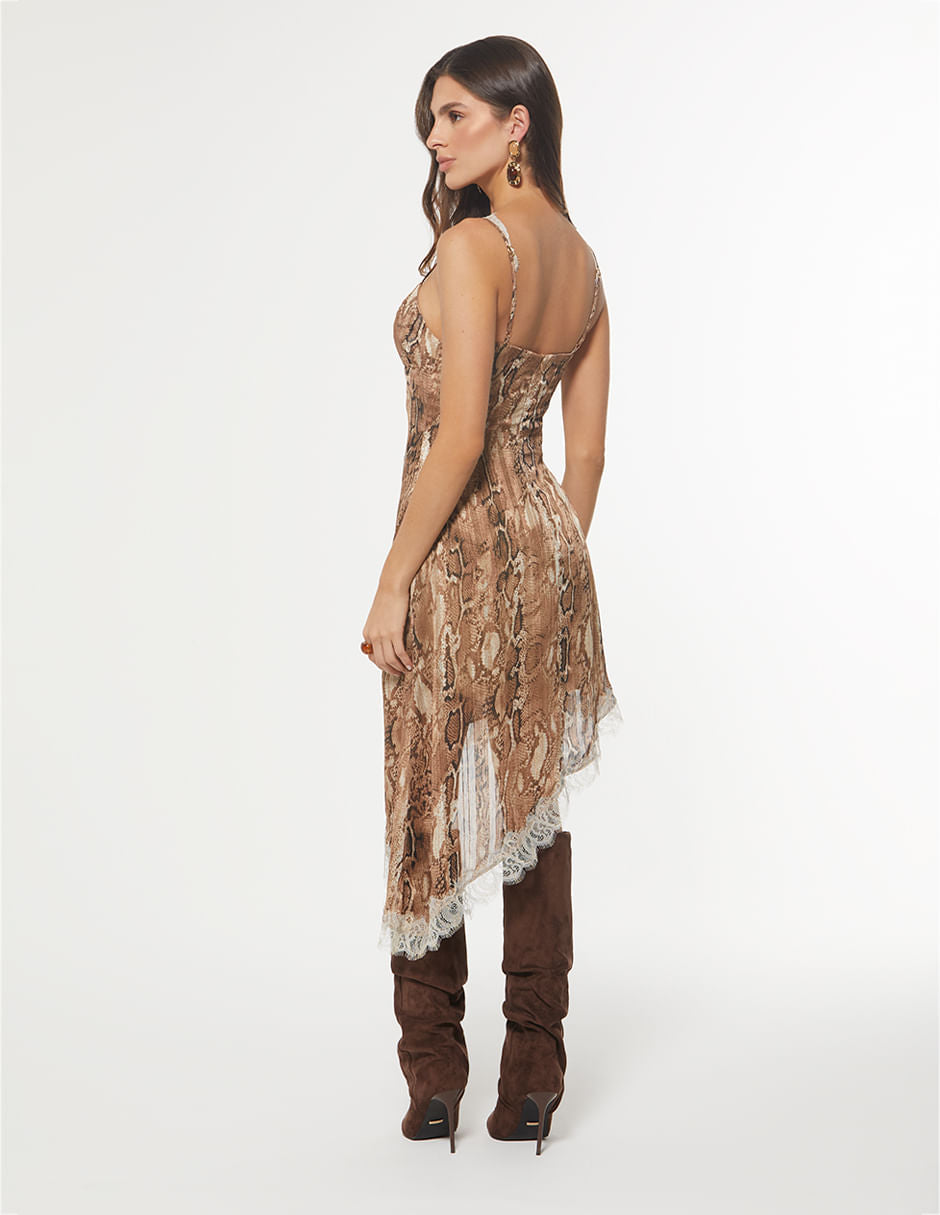 Vestido Asimétrico Con Encaje