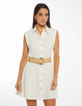 Vestido Camisero Manga Sisa Con Cinturon