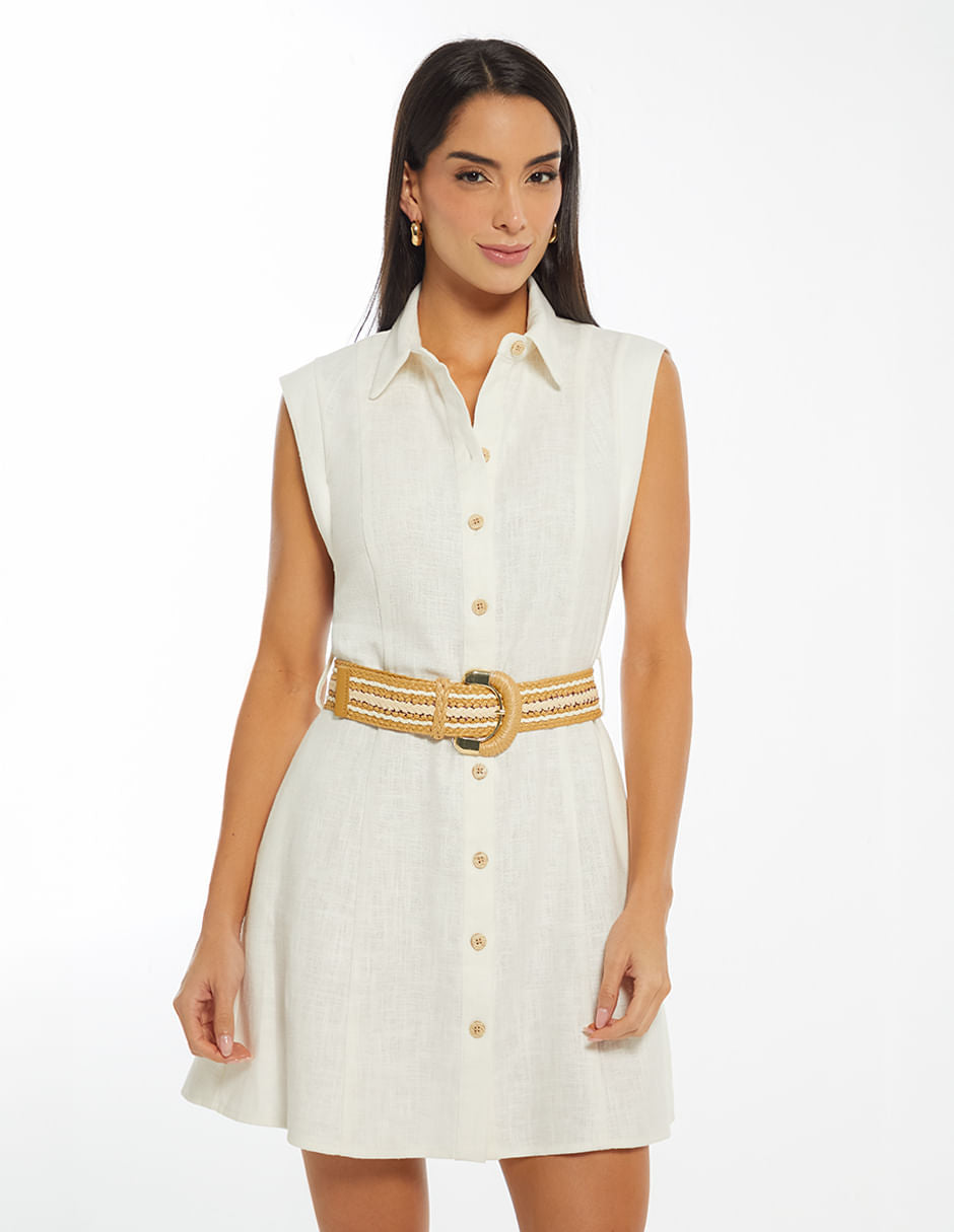 Vestido Camisero Manga Sisa Con Cinturon