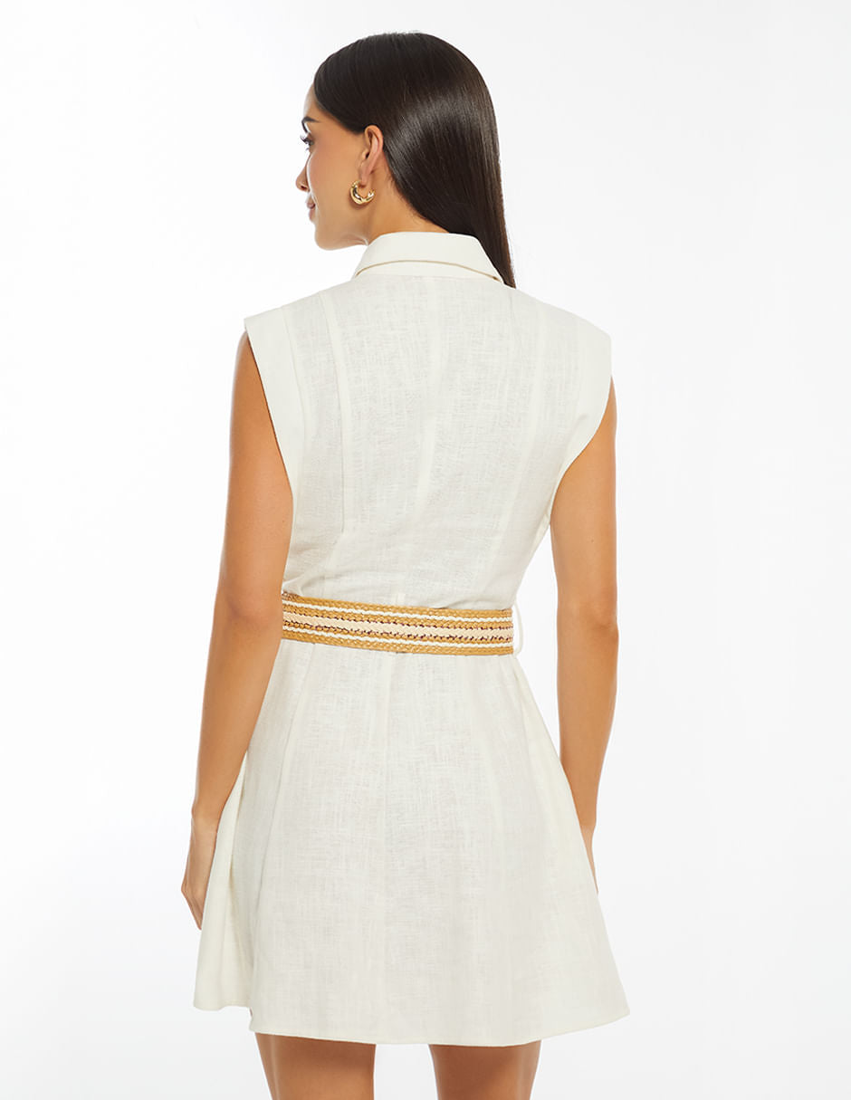 Vestido Camisero Manga Sisa Con Cinturon