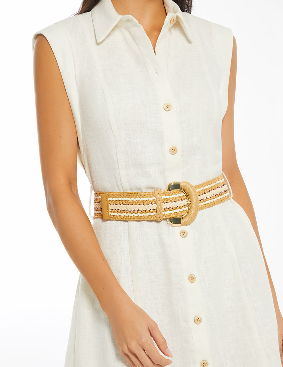 Vestido Camisero Manga Sisa Con Cinturon