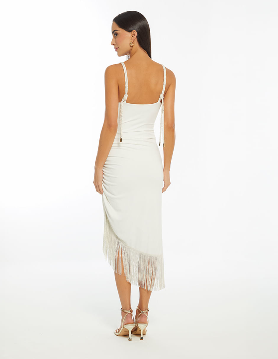 Vestido Largo Asimetrico Con Flecos